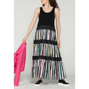 Women's Maxi Dress Size 6 Black Luukaa Stripes Tank Sleeveless Scoop Neck NWT